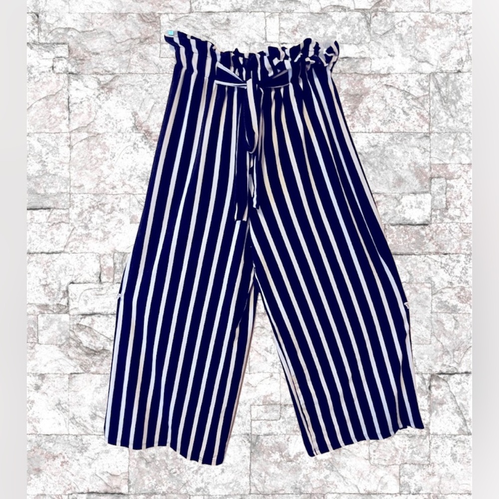 LA Gypsy Navy & Off white paper bag dress pants Small, vertical stripes soft